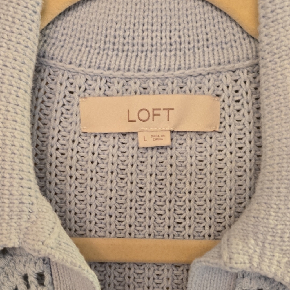 LOFT Crochet Yoke Collared V‑Neck Sweater - Picture 3 of 8